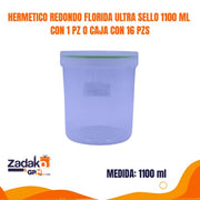 HERMETICO REDONDO FLORIDA ULTRA SELLO 1100 ML CON 1 PZ O CAJA CON 16 PZS